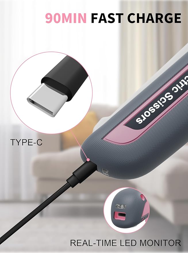 4V 2000mAh Cordless Cardboard Cutter, Electric Box Cutter for Cardboard with 2 Titanium Blades,LED & Safety Lock,Max Cutting1/4",Rotary Cutter for Fabric,Gifts for Men&Women - Pink