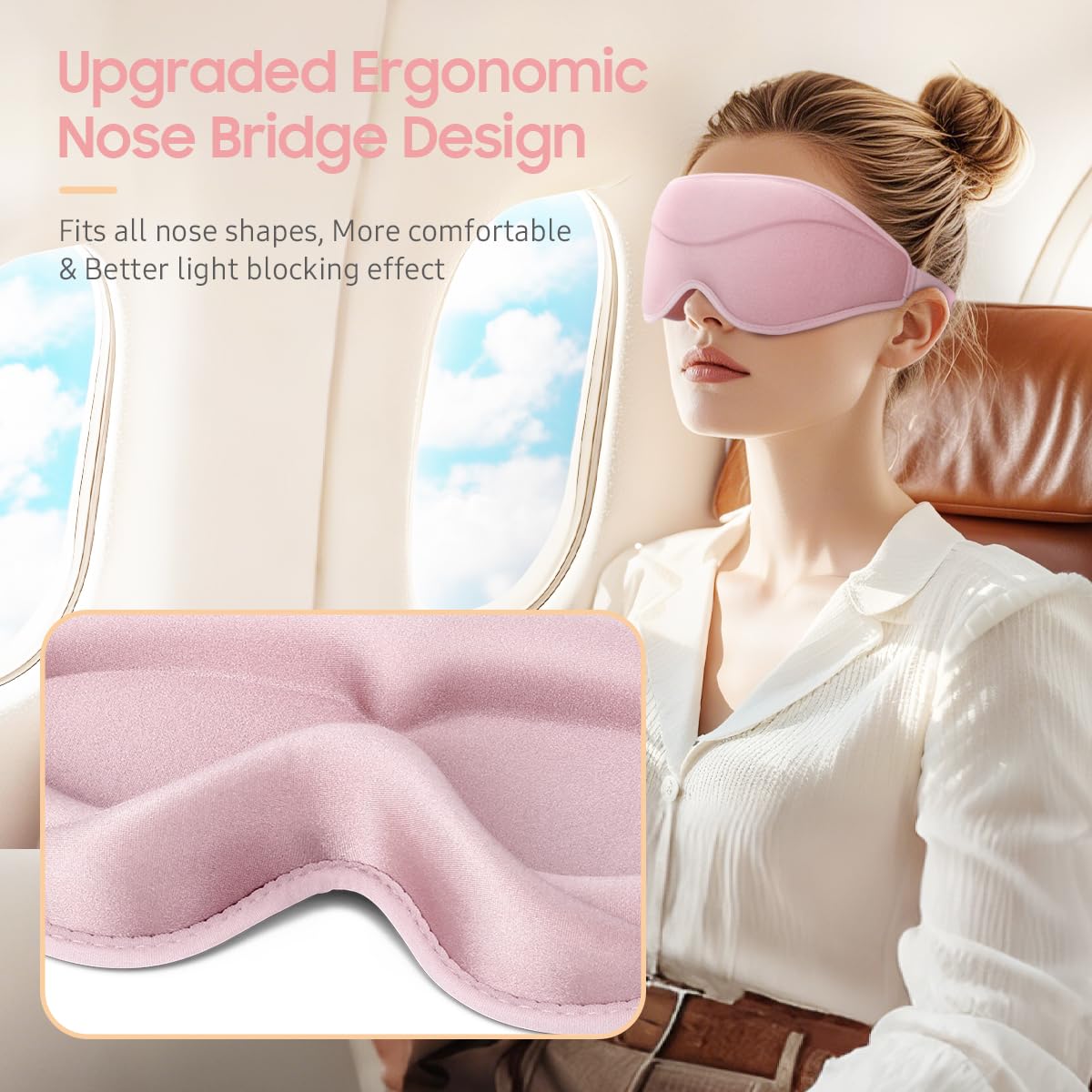 BeHoomi Sleep Mask, Premium Eye Mask for Sleeping, Total Blackout, Super Soft Comfort, Adjustable Fit, Upgraded 3D Ergonomic Designed Sleeping Mask for Home, Office, Travel, Meditation, Yoga, Pink