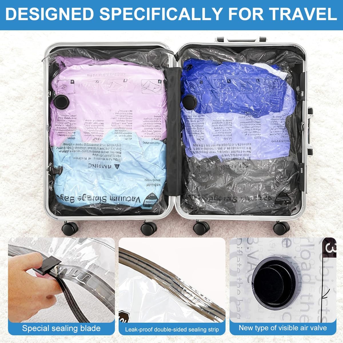 Space Saver Vacuum Storage Bag With Pump for Clothing,Travel Vacuum Seal Bag Vacuum Packing Bags for Luggage, Blankets, Bedding and Home Storage (10 Small)