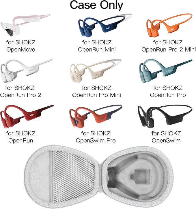 co2CREA Hard Case for SHOKZ New OpenRun Pro 2/1/Mini, OpenRun Standard/Mini, OpenMove, OpenSwim Pro, OpenSwim, Compatible with All SHOKZ Open-Ear Bone Conduction Sport Headphones, White Case