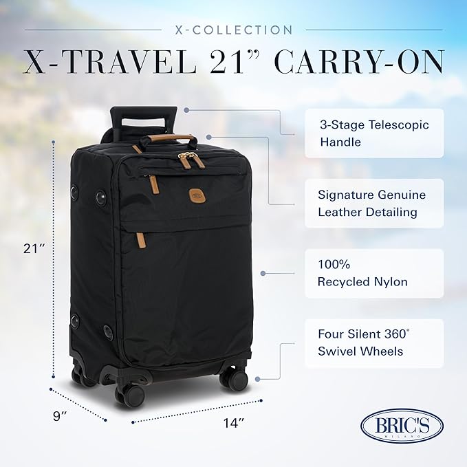 Bric's X Travel - Carry-On Luggage Bag with Spinner Wheels - 21 Inch - Luxury Luggage Bag - Black