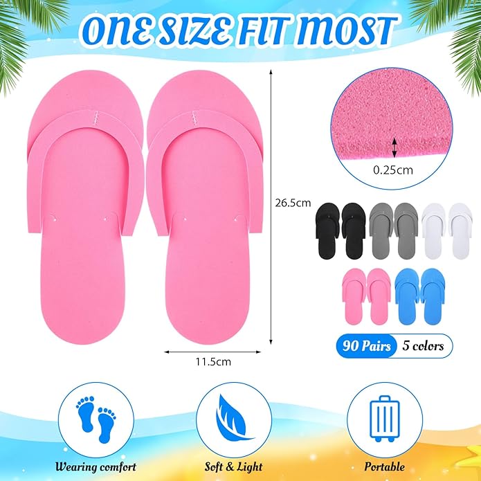 Janmercy 90 Pairs Pedicure Slippers for Guests Foam Disposable Flip Flops Pedicure Shoes Sandals Bulk for Women Spa Party Supplies, 6 Colors, 4. 53 x 10. 43 Inches