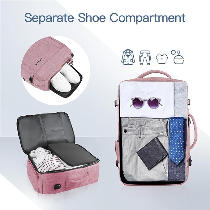 Carry On Backpack, 55L Extra Large Travel Backpack for Men & Women, Expandable Big Capacity For Airplanes, Travel Gifts for Men Women, Fits 18.4 Inch Laptop, Luggage Suitcase Daypack Bag, Pink