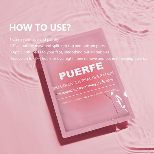 Puerfe 4 Pack Bio-Collagen Face Mask, Deep Hydrating Overnight Hydrogel Mask, Women's Skincare Facial Treatments & Masks, Pore Minimizing, Elasticity Improvement