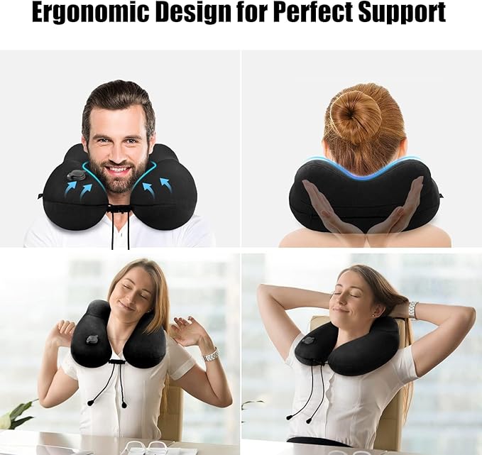 urophylla Inflatable Travel Neck Pillow for Airplanes, Super Soft Velvet Neck Support, Adjustable Firmness, Blow Up Plane Pillow for Long Flights, Road Trips, Travel Essentials with Eye Mask, Earplug