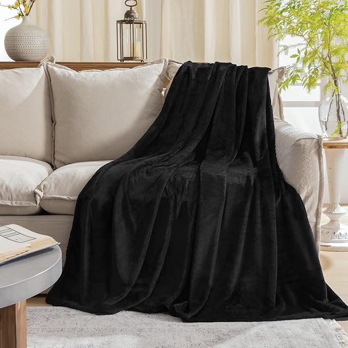 JIAHANNHA Fleece Blanket King Size Black 108 by 90 Inches Blankets for Couch Sofa Bed 280GSM,Super Soft Cozy and Luxury Bed Blanket for All Season