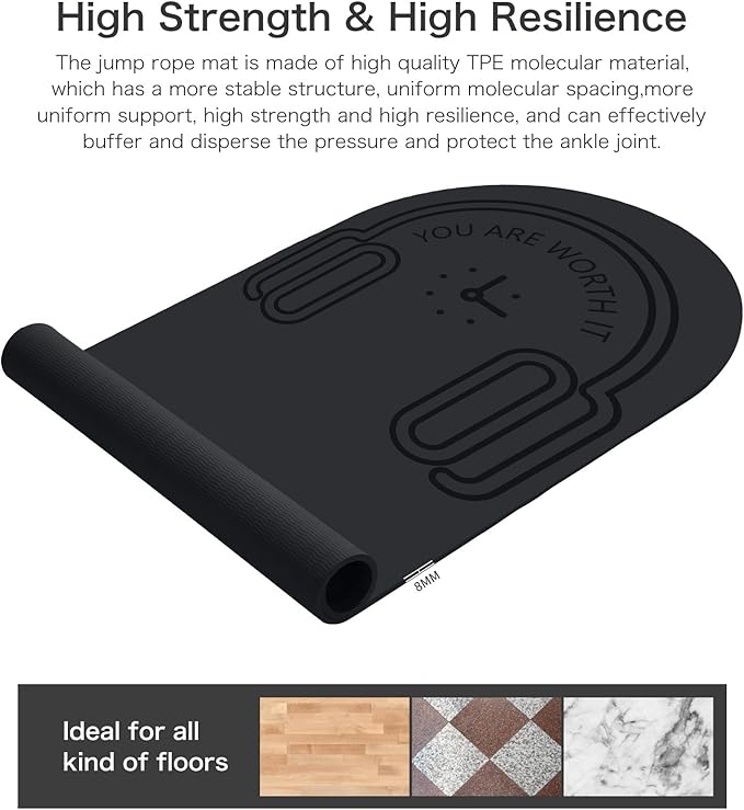 8/20/30mm Jump Rope Mat Fitness Exercise Mat Durable, Non-Slip, Workout Mats with Jump Rope & Carrying Bag for Home Gym Flooring (55"x 24")