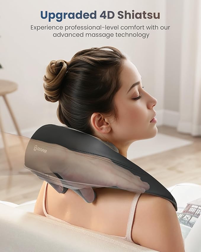 COMFIER 4D Neck Massager for Pain Relief Deep Tissue,Hands-Free Massager for Neck and Shoulder Pain, Wireless Back Massager with Storage Bag, Gift for Mom Dad Women Men