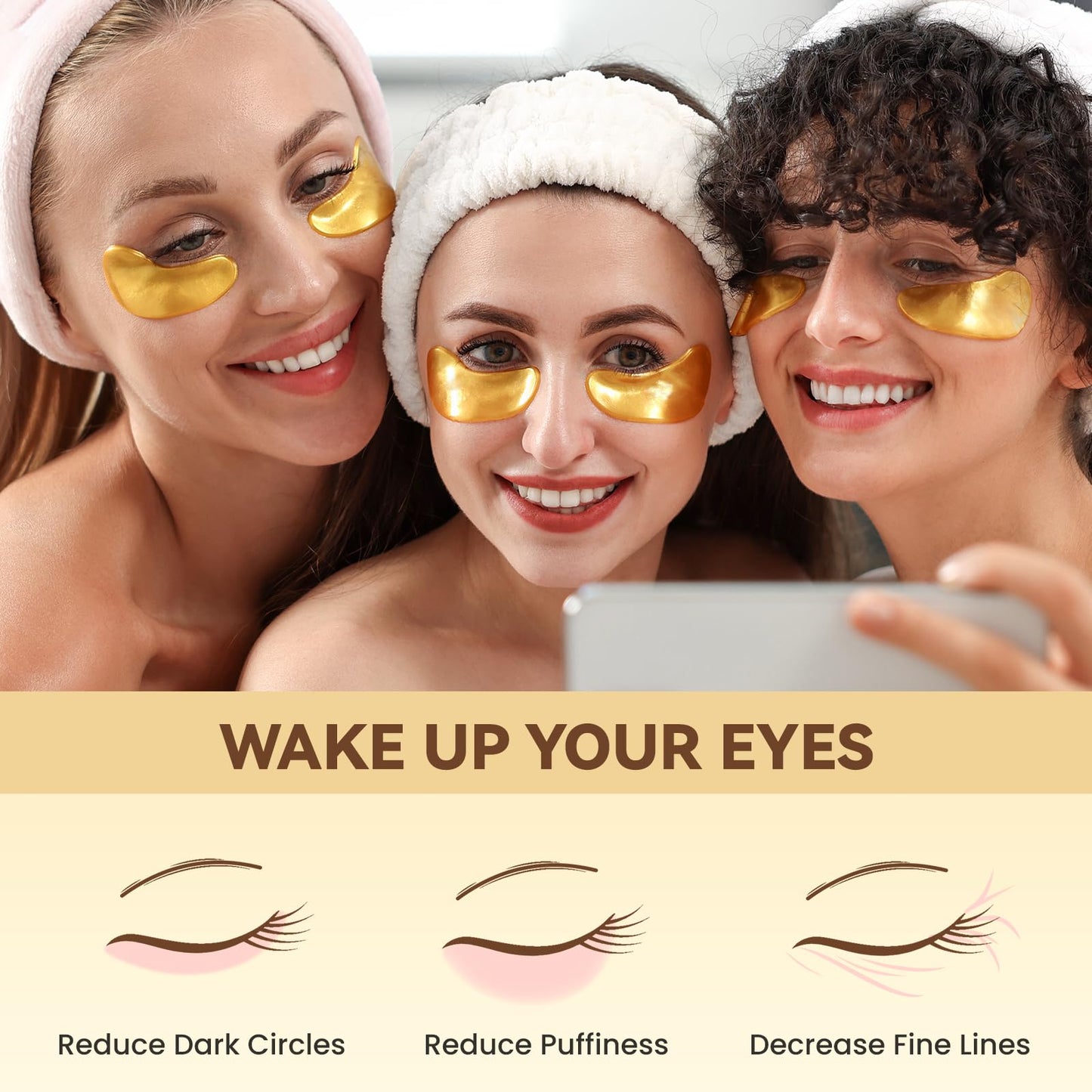 UWH 30P Under Eye Patches for Dark Circles and Puffy Eyes | Infused Gel Under 24K Gold Eye Masks for Skin Care of Puffiness & Eye Bags Treatment for Women Ideal for Beauty Care (30 Pairs, 24K Gold)