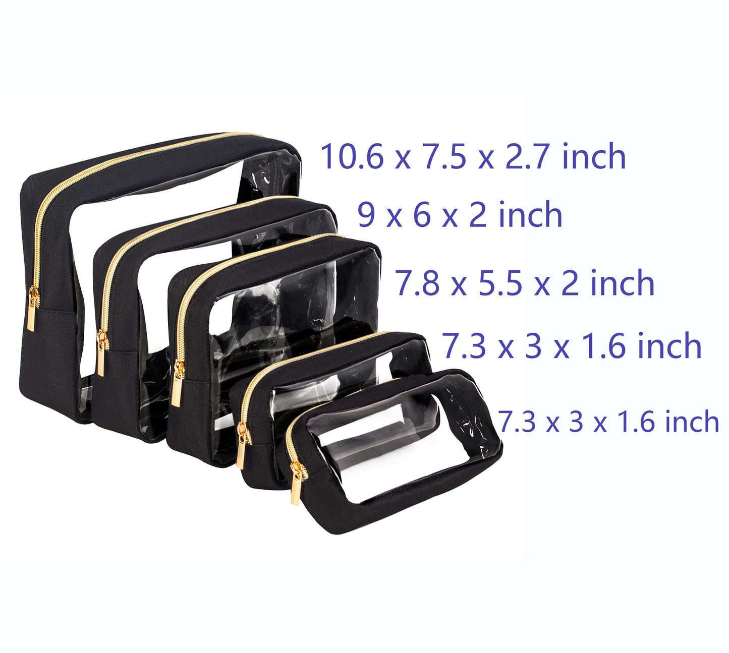 Remobia Hicol TSA Approved 5-Piece Diaper Bag Organizer Pouch Set Clear Waterproof TPU Kids Toiletry Storage Set Travel Packing Clutch Cube Bags for Baby Nursing(Black)