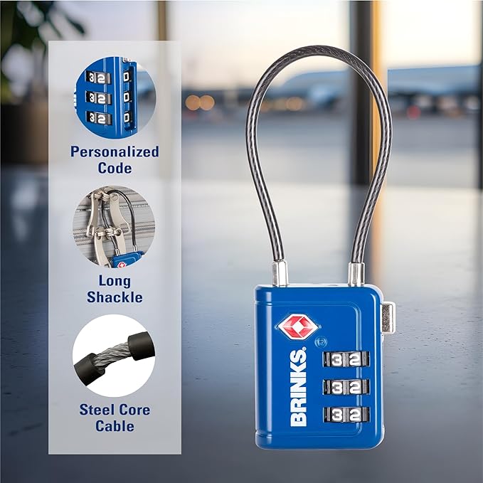 Brinks TSA Accepted Indicator Luggage Lock, Ressetable Combination, New More Secure TSA008 Key, 2 Pack (2, Blue, 2.5" Shackle)