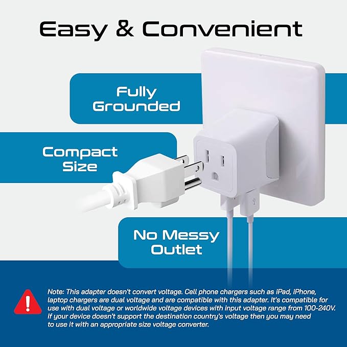 Ceptics UK adapters for travel to London, UAE, Hong Kong - USB-A, USB-C & USA Input - Compact Grounded Type G Plug - Use with Phones, Laptops,Cameras