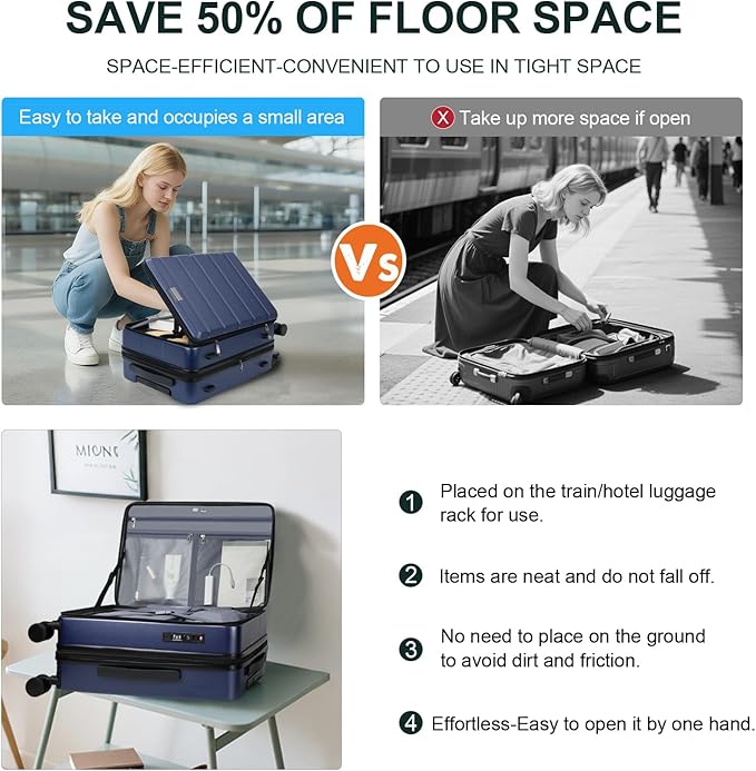 KROSER Carry On Luggage with Spinner Wheels & Built-in TSA Lock, Expandable Top Loading Hard Shell Suitcase Large Capacity Durable Rolling Luggage with USB Port, Carry-On 20-Inch, Navy