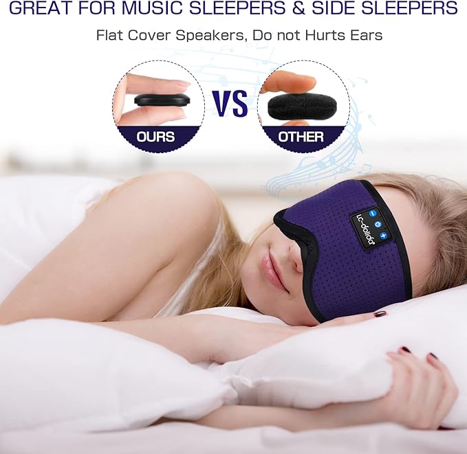 LC-dolida Sleep Headphones, Sleep Mask Bluetooth Wireless Music Eye Mask, Sleeping Headphones for Side Sleepers Sleep Mask with Bluetooth Headphones Ultra-Thin Stereo Speakers Perfect for Sleeping