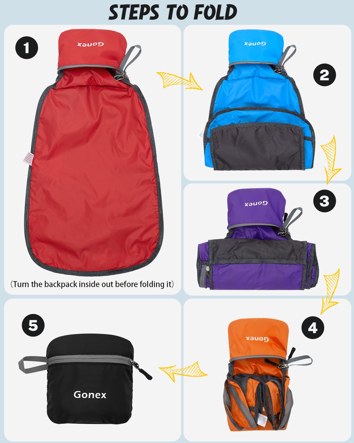 Gonex Ultra Lightweight Packable Backpack Daypack Handy Foldable Camping Outdoor Travel Cycling School Backpacking(Black)