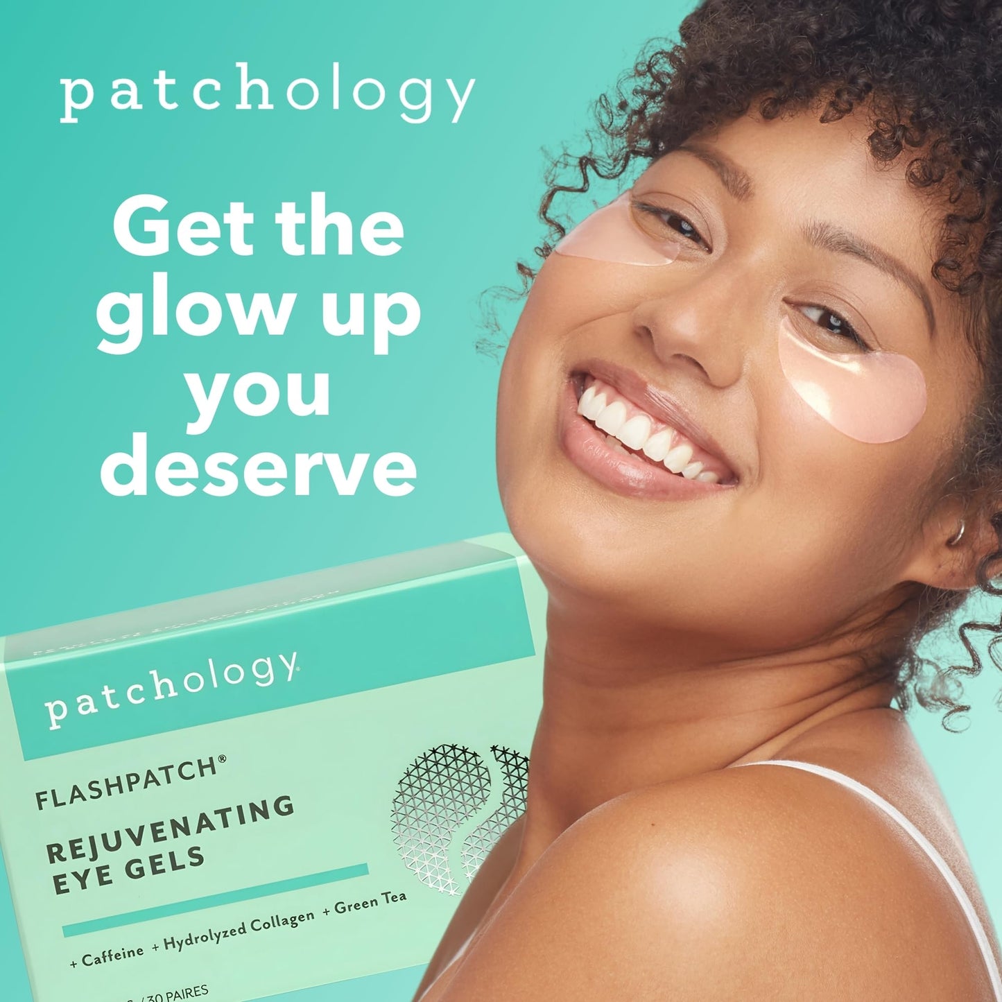 Patchology Rejuvenating Under Eye Gels - Hydrating Eye Mask w/Caffeine, Hydrolyzed Collagen & Centella Asiatica- Under Eye Patches For Dark Circles - Minimize Puffiness & Wrinkle Reducer - 30 Pairs