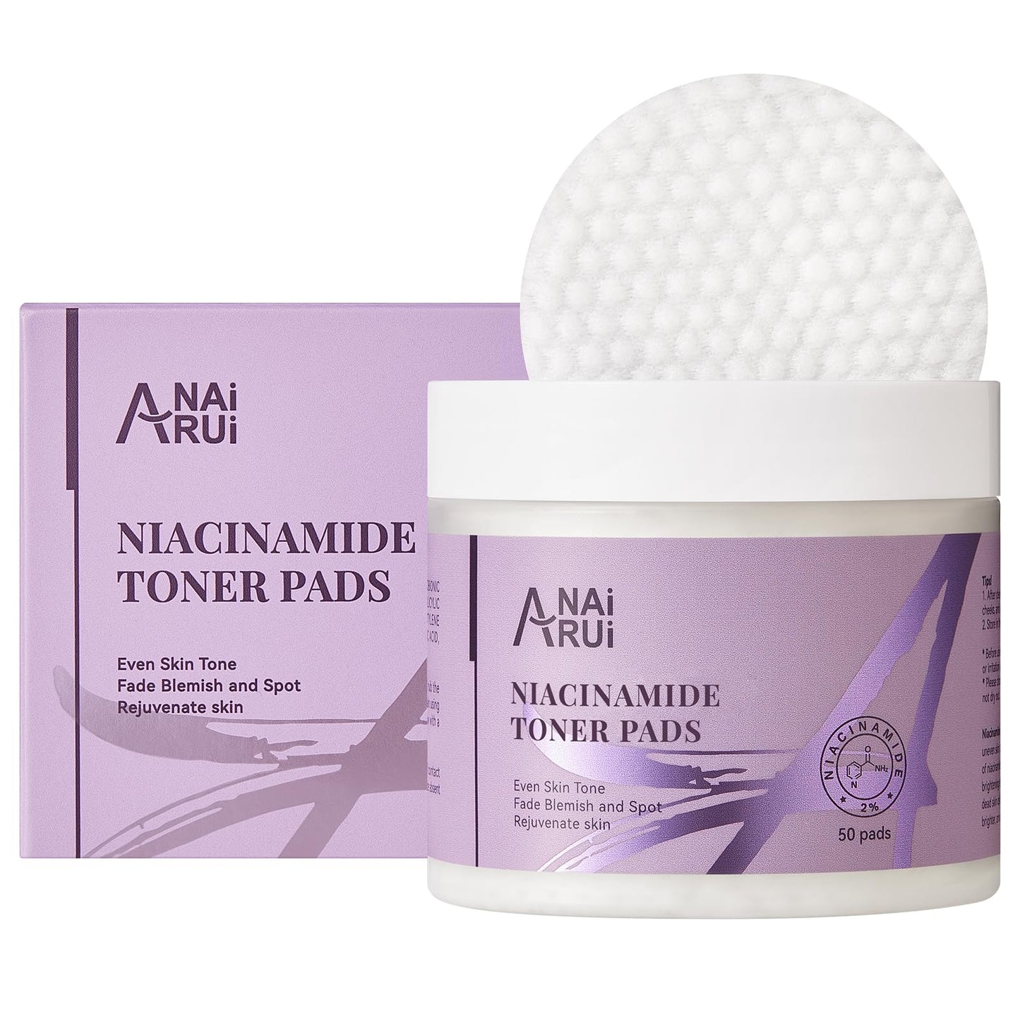 ANAI RUI Niacinamide Facial Radiance Pads, with Glutathione, Niacinamide, LHA, PHA - 50 Pads for Even Skin Tone, Reduce Blemish and Spots