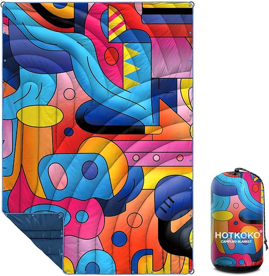 Camping Blanket,Puffy Printed Camp Blankets Lightweight Packable for Outdoor Camping,Traveling, Stadium, Hiking, Picnics
