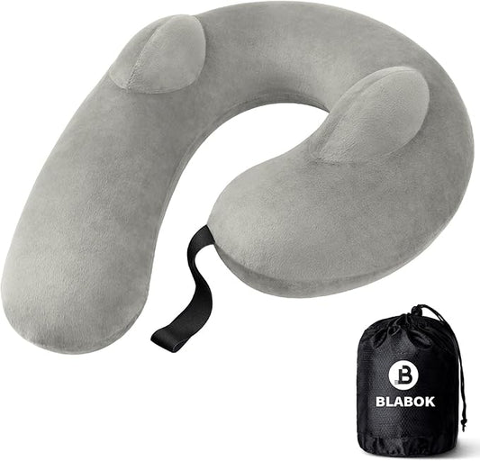 Travel Neck Pillow for Airplane, Travel Pillow Support Head and Neck, Comfortable & Washable Cover, Inflatable Neck Pillow for Traveling,Car,Office,Home (Grey)