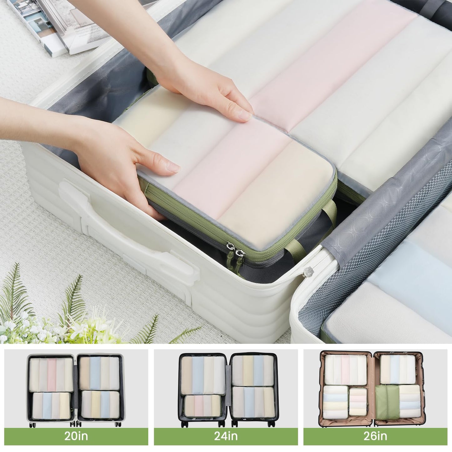 BAGAIL 6 Set Ultralight Compression Packing Cubes Packing Organizer for Travel Accessories Luggage Suitcase Backpack(70D FullMesh Matcha Green)