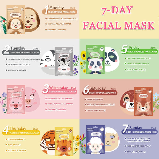7 Pack Animal Character Sheet Masks for Kids, Facial Masks for Teens Girls Skin Care,Korean Spa Masks kit Supplies,Birthday Party Spa Gift for Women Men, Hydrating Soothe Face Mask for All Skin Types