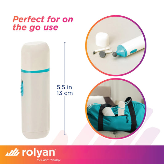 Rolyan Mini Massager with Battery, Handheld Compact Massager with Interchangeable Heads Reduces Scar Visibility, Quiet Vibration, Ergonomic Grip, Portable for On-the-Go Use, Battery Operated