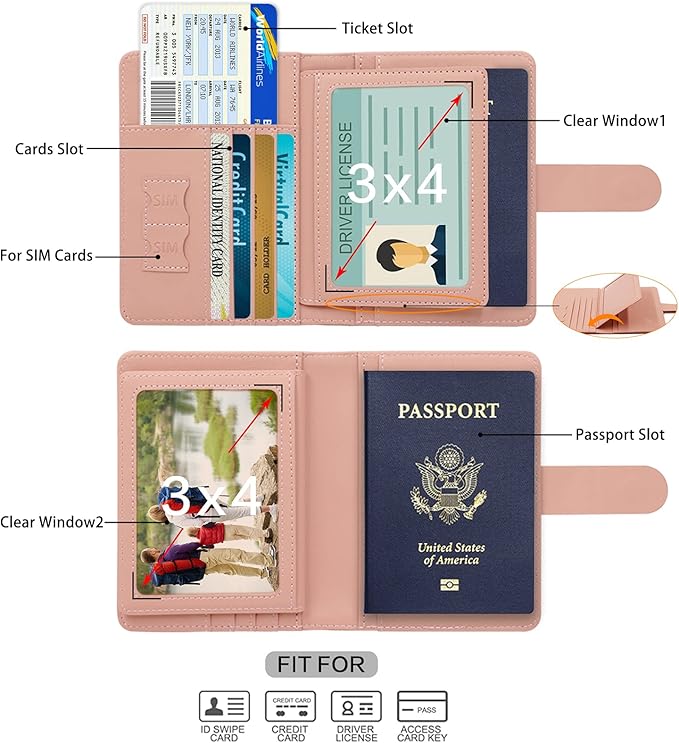 Cnycmy Passport Holder with Airtag,Passport-Wallet-Holder for Women, RFID Passport Holder with Slot Waterproof, PU Leather Travel Passport Case (pink)