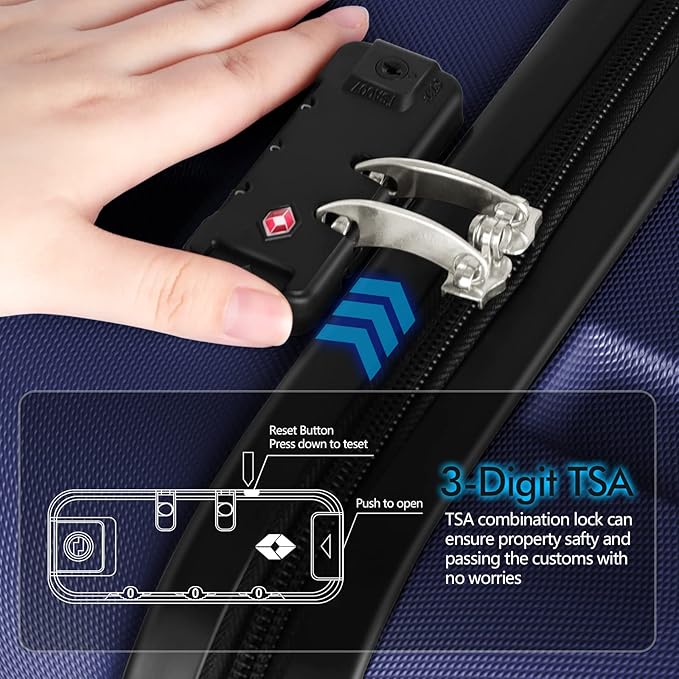 AnyZip Luggage PC ABS Hardside Lightweight Suitcase with 4 Universal Wheels TSA Lock Carry-On 20 Inch Dark Blue