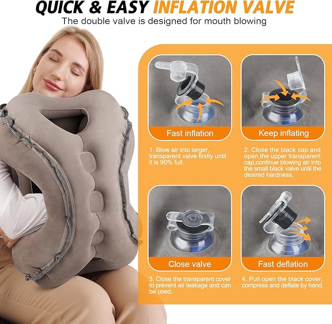 Inflatable Travel Pillow,Multifunction Travel Neck Pillow for Airplane to Avoid Neck and Shoulder Pain,Support Head,Neck,Used for Sleeping Rest, Airplane and Home Use,with Eye Mask, Earplugs,Gray