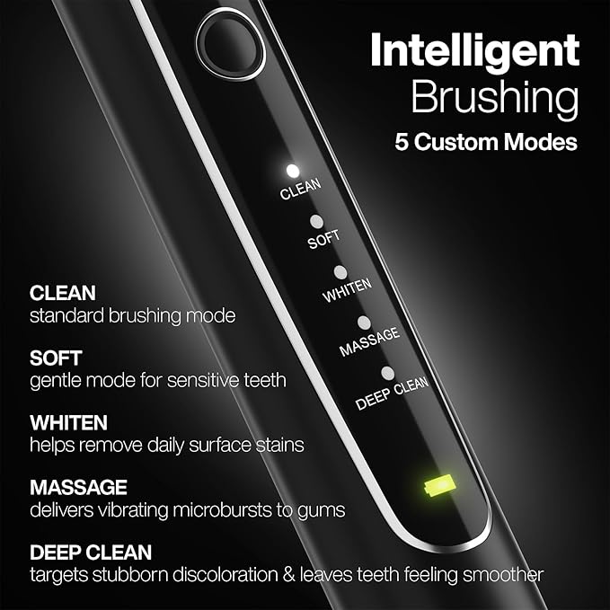 Aquasonic Black Series PRO – Ultra-Whitening Electric Toothbrush – 5 Modes & Smart Timers – Premium Travel Case & 6 Proflex Brush Heads – ADA Accepted Toothbrush