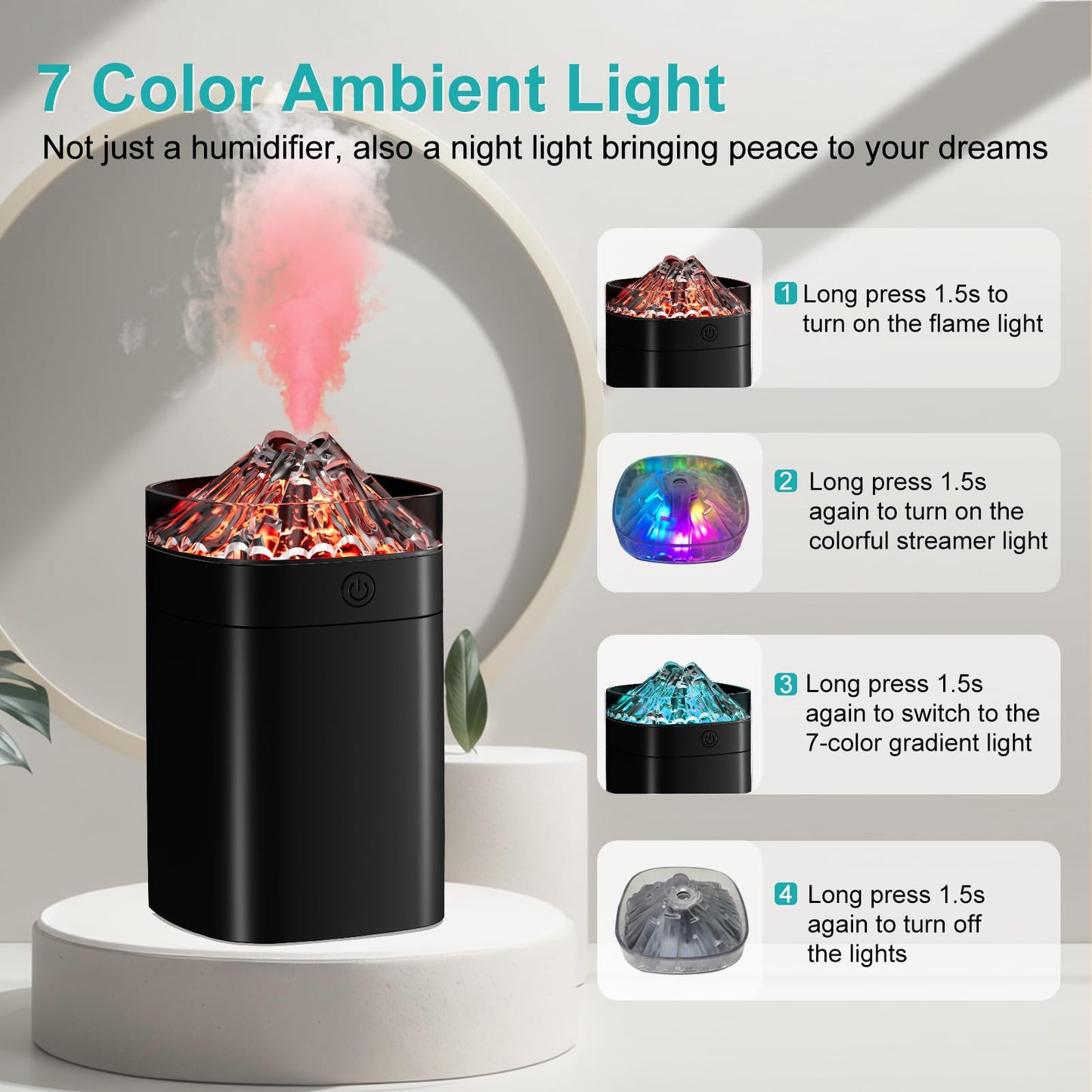 Portable Mini Humidifier, 400ml Small Humidifier with 2 Modes Large Spray, USB Personal Desktop Humidifiers for Home Bedroom Car Office Travel Yoga with 7 Color LED Light, Auto-Off, Bass Work(Black)
