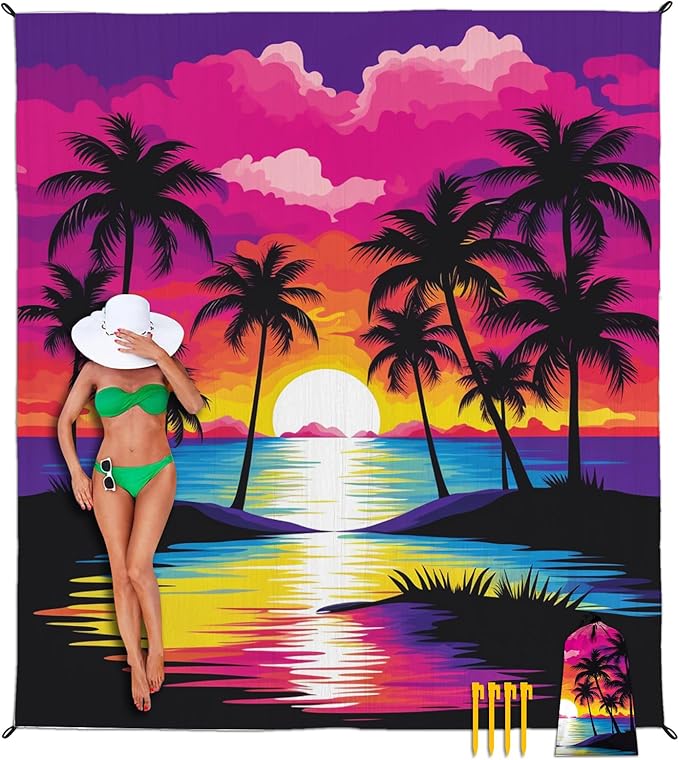 Beach Blanket Waterproof Sandproof, Oversized Extra Large Picnic Beach Mat 83"×95"/8 × 7 FT for 1-7 Adults for Travel Camping Hiking, Quick Drying Lightweight Outdoor Vacation Essentials