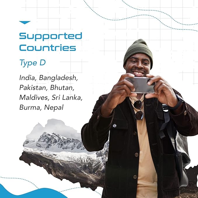 Ceptics India, Pakistan Travel Adapter - 5 Input with QC 3.1A Dual USB and USB-C - Ultra Compact - Light Weight - USA to Any Type D Countries Such as Bangladesh, Maldives and More (PTU-10), White