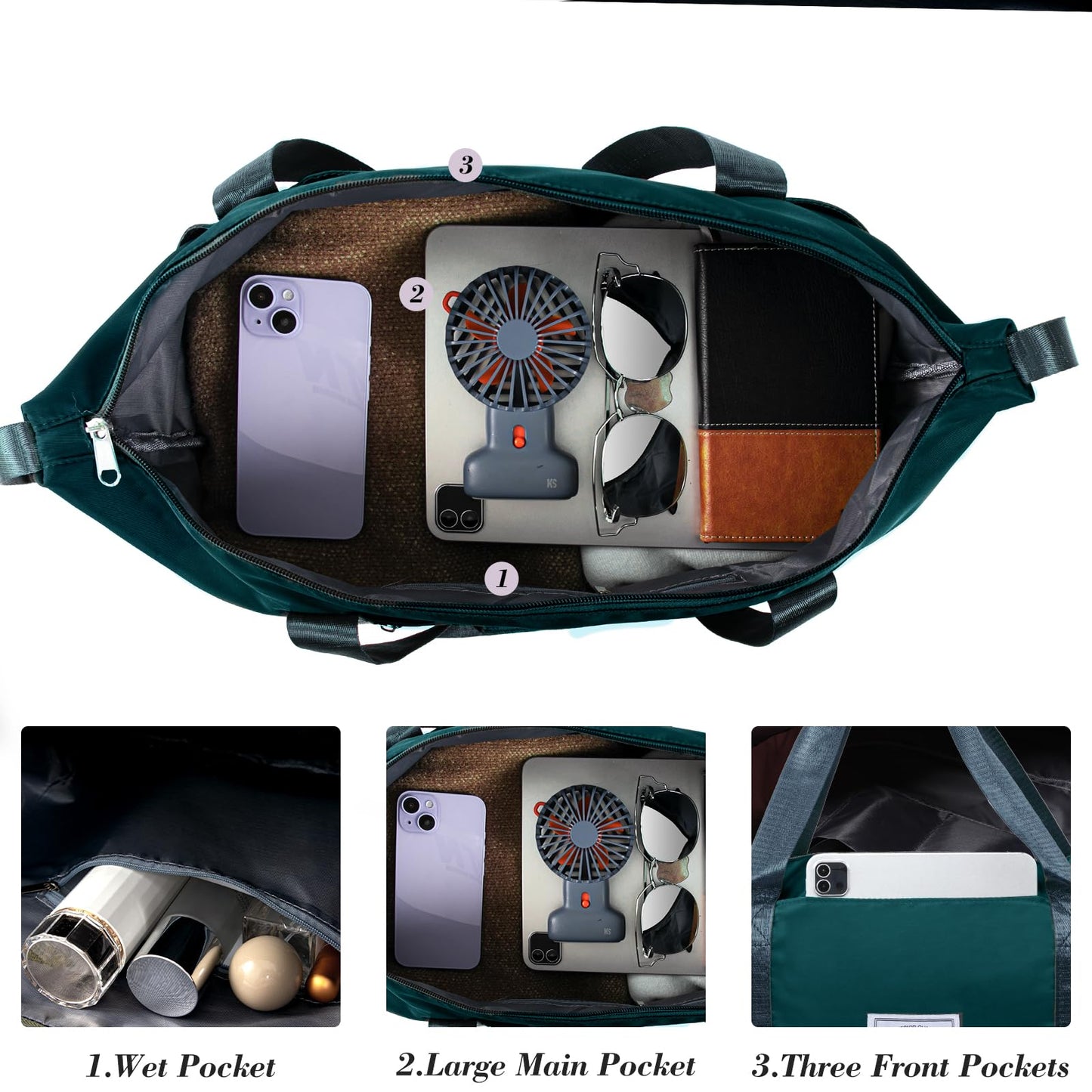 Trifabricy Travel Duffel Bag - Large Shoulder Weekender Overnight Bag, Carry on Bags with Wet Pocket, Waterproof Expandable Duffel Bags with Trolley Sleeve, Sports Tote Gym for Women, Peacock blue