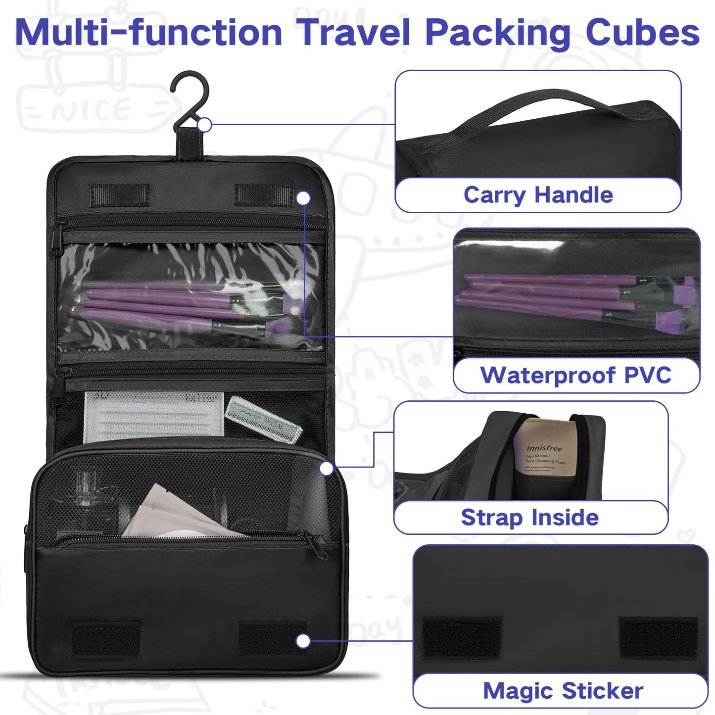 Compression Packing Cubes for Travel, 8 Set Packing Cubes for Suitcases, Breathable Mesh Travel Bags Organizer for Luggage Lightweight Vacation Essentials Accessories (Black)