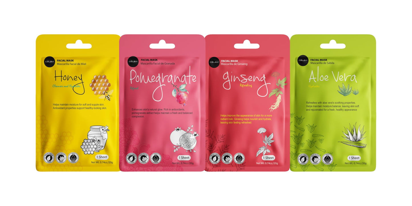 celavi Face Mask Set Korean Beauty Essence Facial Paper Sheet Mask Korea Skin Care Moisturizing 2 Packs of each 12 New flavors K-Beauty Skincare 24 masks in a pack Made in Korea