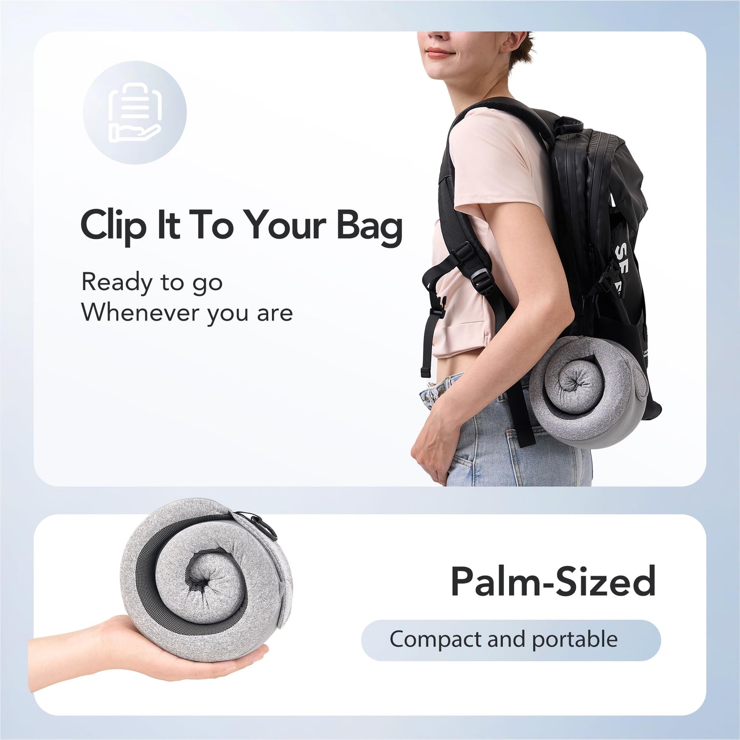 KPNEOL Travel Pillow, 100% Pure Memory Foam Travel Neck Pillow Airplane Neck Support Ergonomic Design for Traveling Suitable for Airplanes,Offices and Cars-Grey