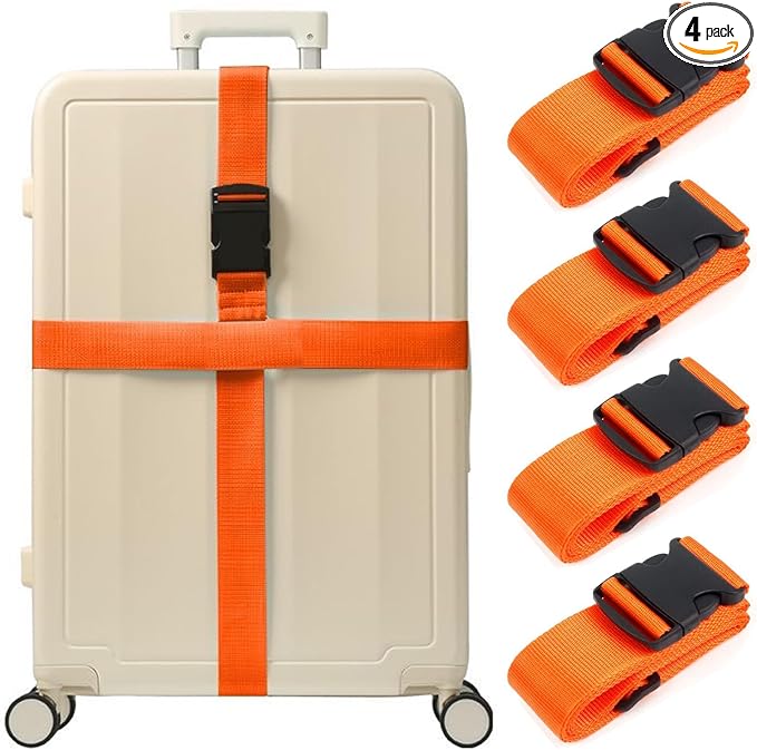 4PCS Luggage Straps for Suitcases & 2PCS Tags Set for Easy Identification,Travel Accessories for Safety,Luggage Strap for Travel Suitcase & Bag Closure,Orange