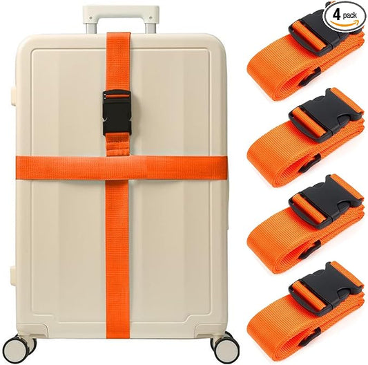 4PCS Luggage Straps for Suitcases & 2PCS Tags Set for Easy Identification,Travel Accessories for Safety,Luggage Strap for Travel Suitcase & Bag Closure,Orange