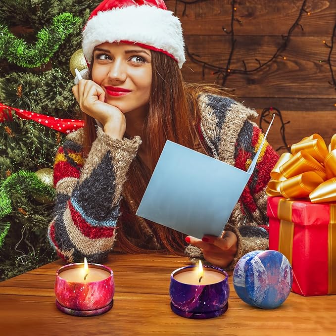 3 Packs Scented Candles Set for Christmas Thanksgiving, Natural Soy Wax Portable Travel Tin Candle, Aromatherapy Gift for Friends Classmates Colleague - Starry Sky