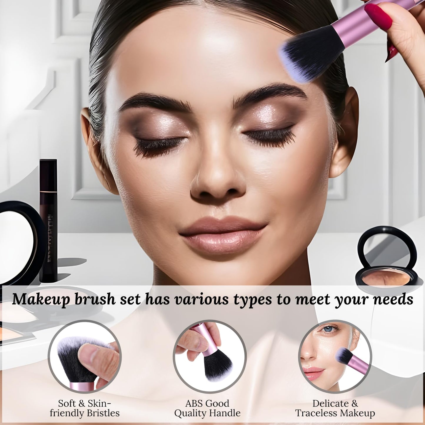 PEOVLVN 10 Pcs Travel Makeup Brushes, Mini Makeup Brushes Travel Set with Case Portable Travel Size Makeup Brushes Cosmetic Brushes Kit for Foundation Eyeshadow Highlight Contour Blush & Concealer