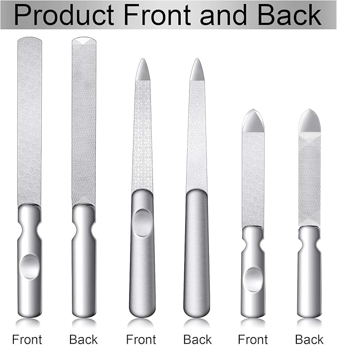 3 Pcs Stainless Steel Nail Files Kit with Leather Case, Double Sided Metal Nail Files with Anti-Slip Handle for Women and Men, Metal File Buffer Manicure Pedicure Tools for Fingernail Toenail(Brown)