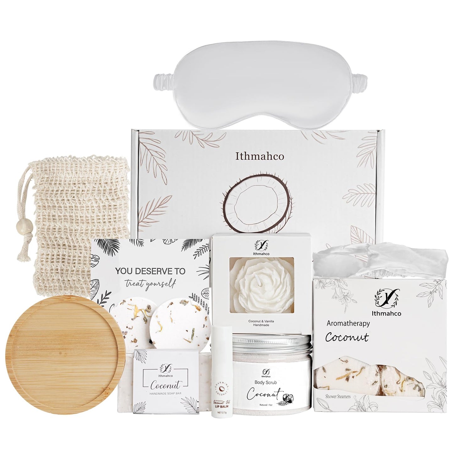 Spa Gifts for Women, Bath and Body Gift Basket Birthday Gifts for Women, Coconut Home Spa Set Relaxation Self Care Gift for Woman, Thank You Baskets Body Care Set for Mom Wife Sister Friends Coworker