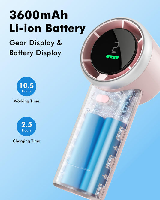 WHATOOK Portable Mini Fan: High Speed Cooling Fan, 10 Hours Battery Life, USB Rechargeable, Small Essentials for Women, Beach Travel, Vacation (Pink)