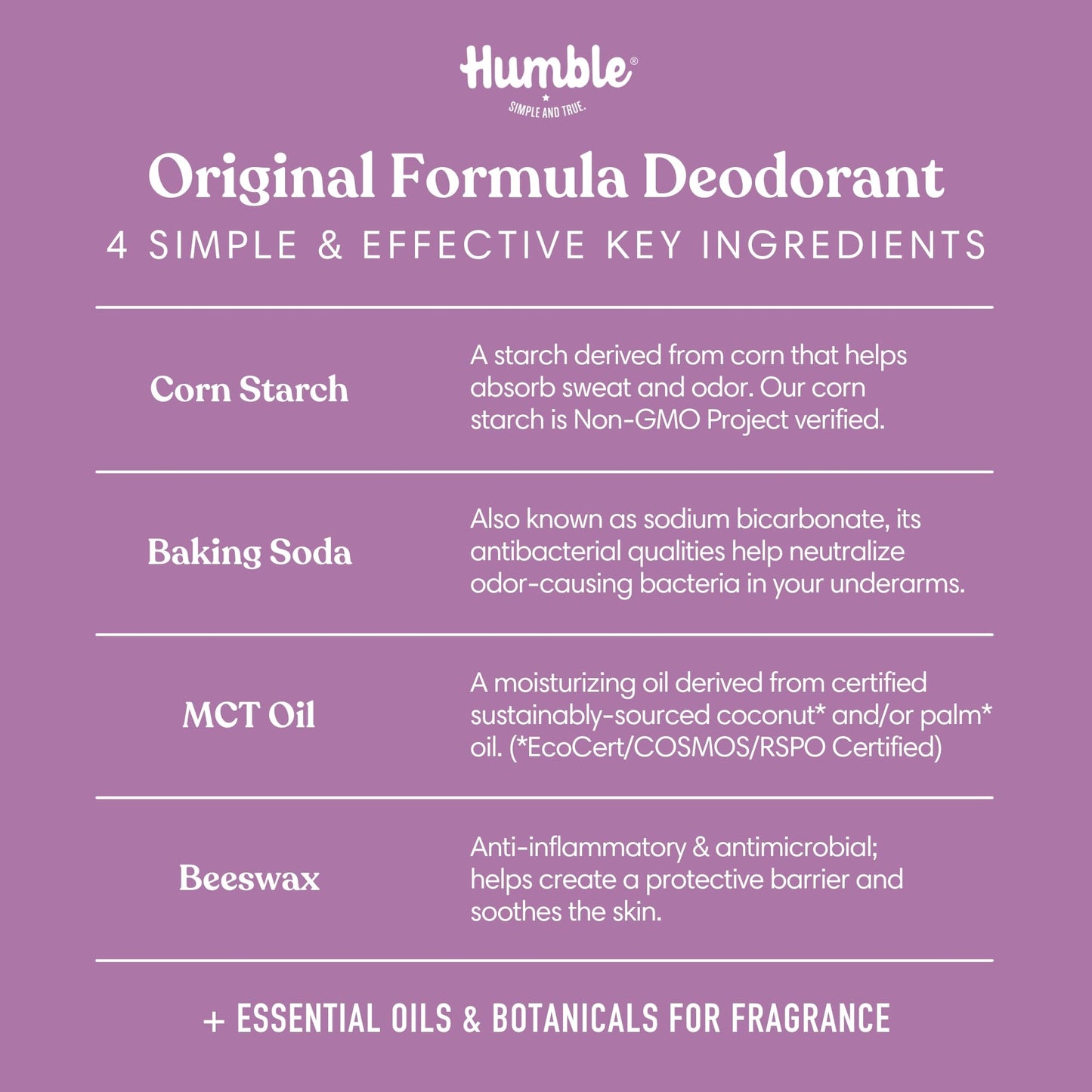 HUMBLE BRANDS Original Formula Aluminum-free Deodorant. Long Lasting Odor Control with Baking Soda and Essential Oils, Mountain Lavender, Pack of 1
