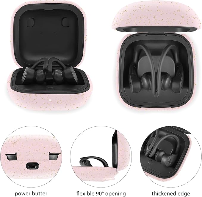 Compatible with Powerbeats Pro, Soft Silicone Case with Gold Heart Pattern for Powerbeats Pro Case with Cute Butterfly Keychain for Girls Women (Rose Gold)