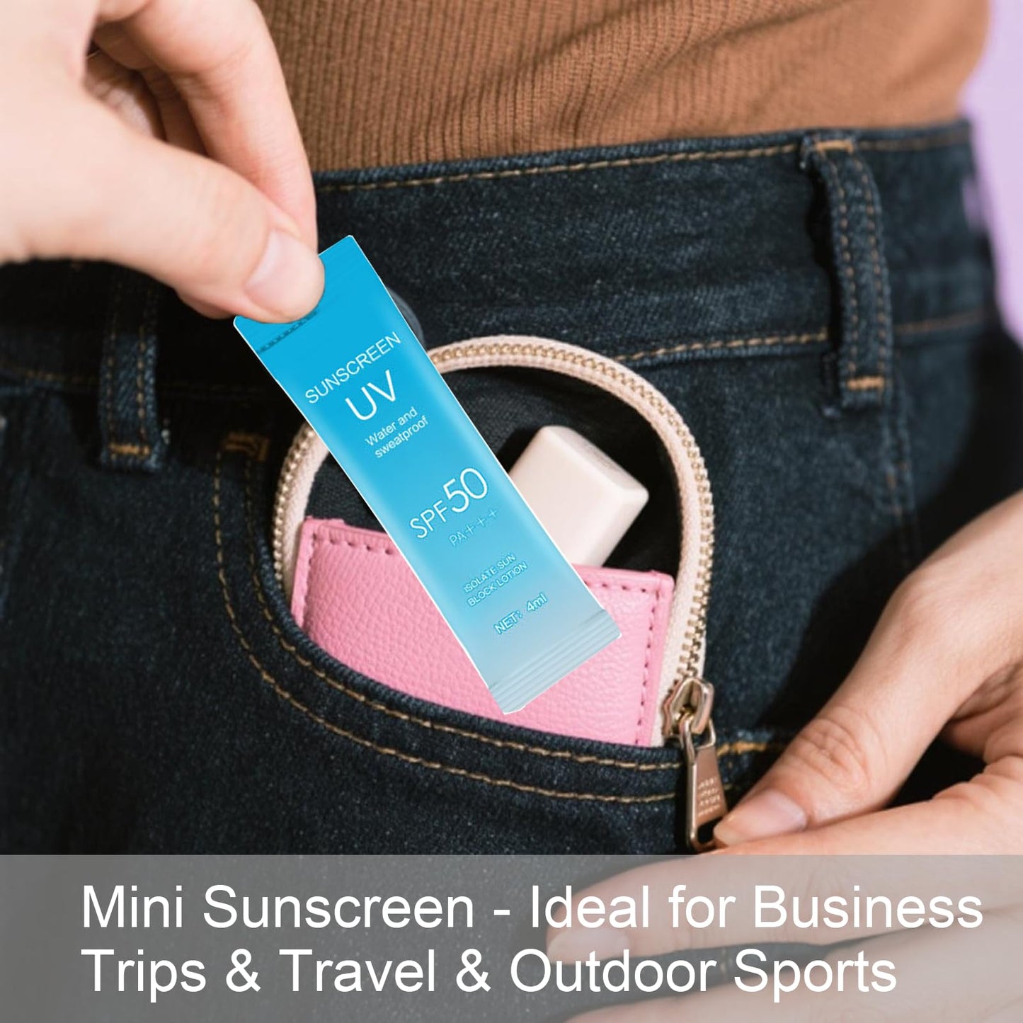 20PCS Mini Sunscreen with Hyaluronic Acid, SPF50+ PA+++ Travel Size Sunscreen Bulk (4ml Each), Lightweight & Non-Greasy & Hydrating, Waterproof Face & Body Sunscreen for Outdoor, Vacation, Daily Use