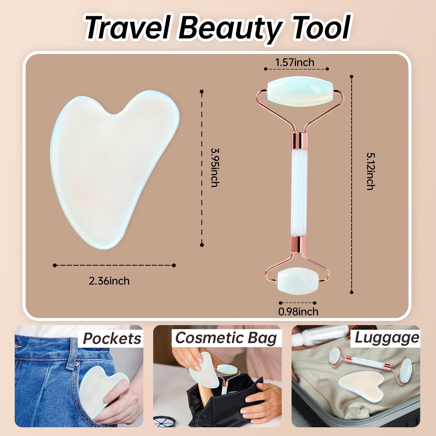 Olaemuo Opal Gua Sha and Face Roller, Real Jade Gua-Sha Stone Facial Tools Set for Reduce Puffiness, Body Guasha Tool for Relieve Neck Tension, SinkCare Beauty Massager as Present for Women,Opal