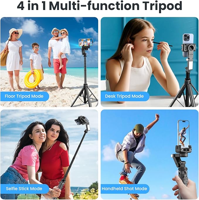 Auto Face Tracking Selfie Stick Tripod for iPhone with Light - 360 Rotation That Follows Your Movement -160cm Phone Camera Tripod Stand with Remote for Vlogging, Live Streaming, Video Recording