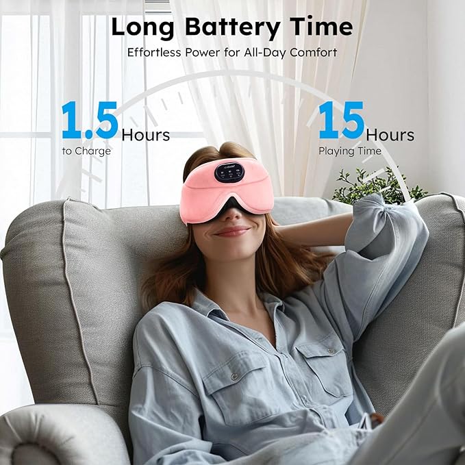 LC-dolida White Noise Sleep Mask, 3D Sleep Headphones with 16 Soothing Sounds, Bluetooth 5.4 Sleep Eye Mask with Timer, Total Blackout Sleeping Headphones for Side Sleeper(Pink)